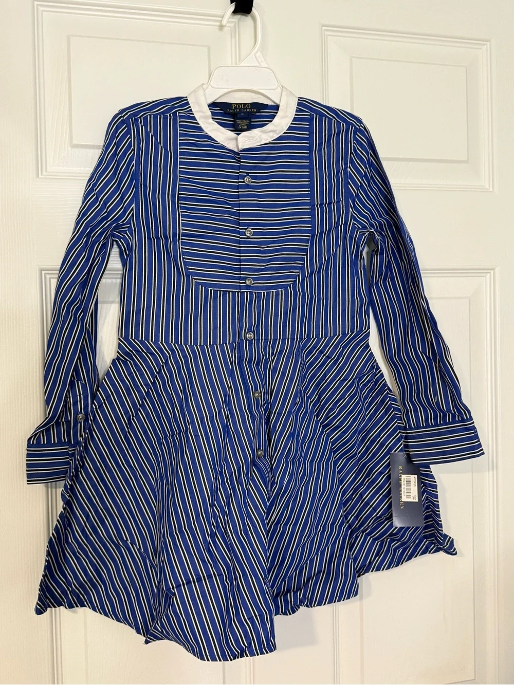 Ralph Lauren Blue and White Striped Long-Sleeve Fit-and-Flare Dress